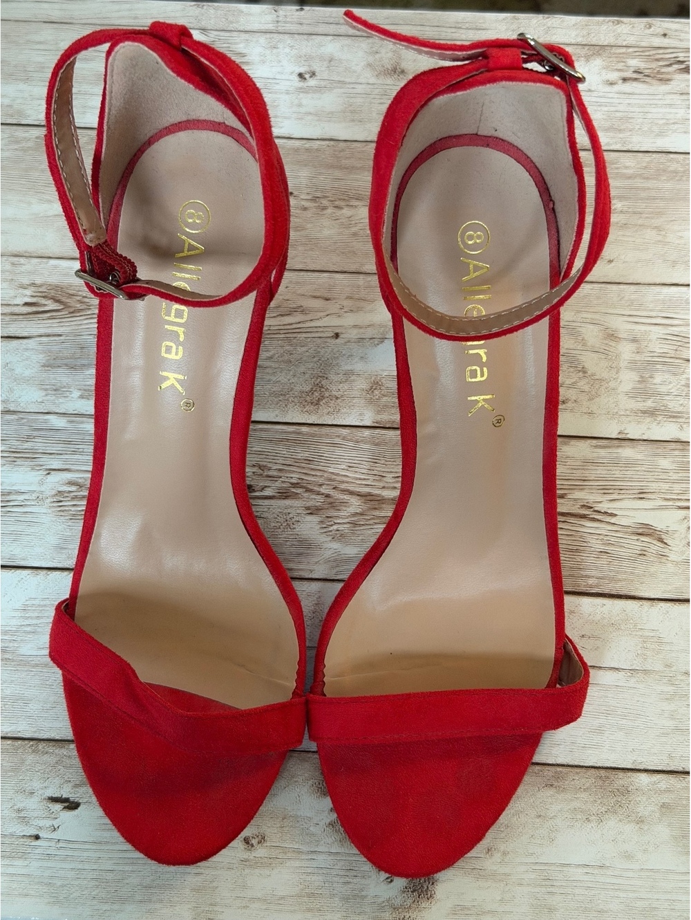 Allegra K Y2K Red Faux Suede Retro Open Toe Strap 4” Heels Women’s 8
